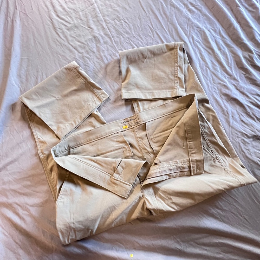 Eddie Bauer Travex Mens 38x34 Khaki Outdoor Travel Pants Zip Pocket - Picture 2 of 13